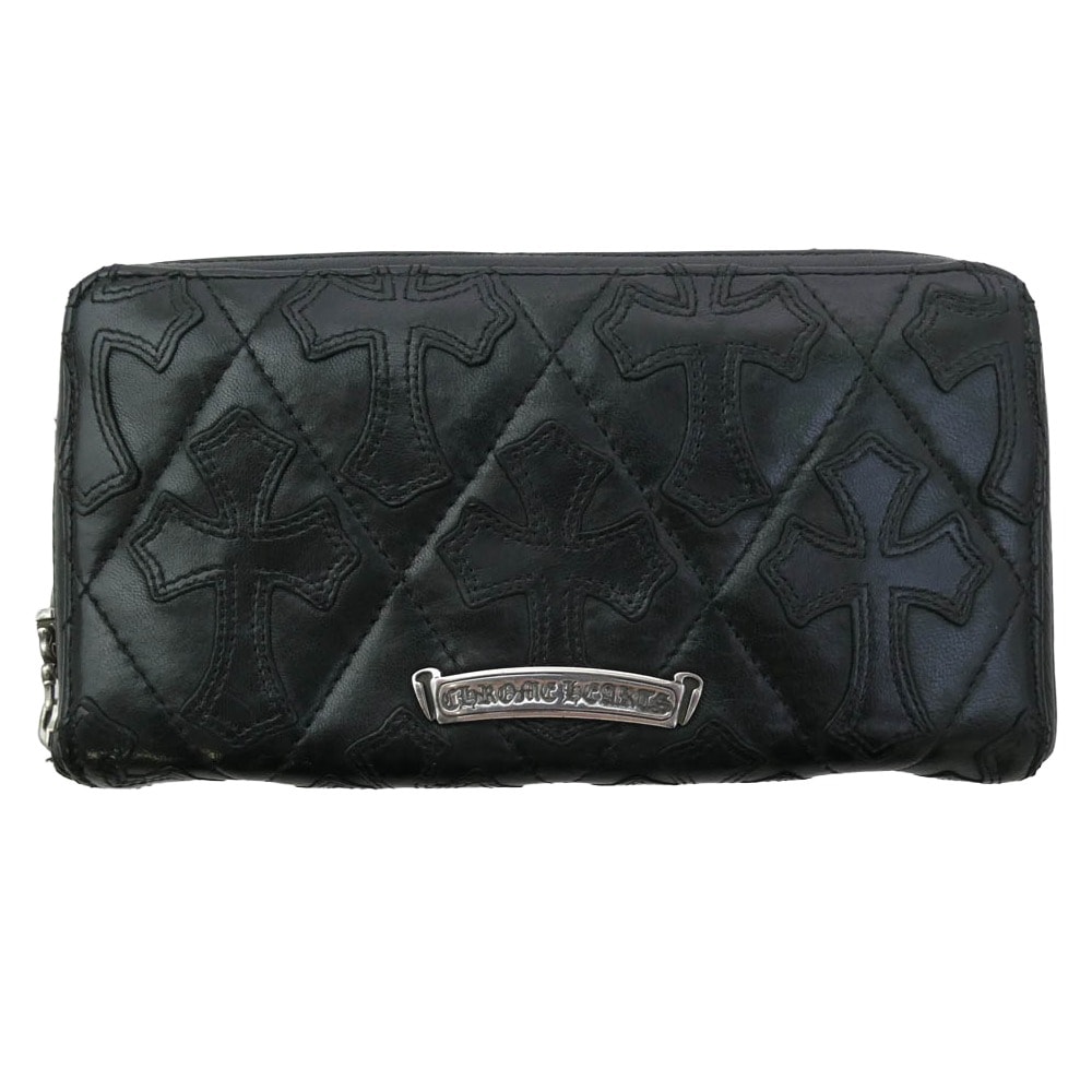 Chrome Hearts REC F ZIP Cemetery Cross Quilted Leather Wallet "Black"