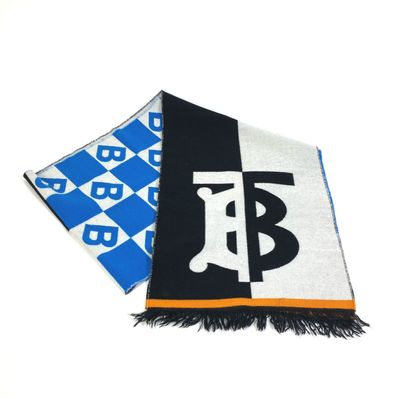 バーバリー 8023067 フリンジ TBロゴ 総柄 マフラー ウール 美品