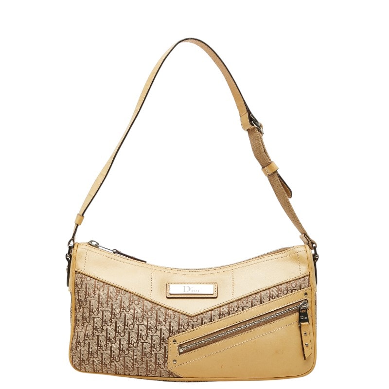 ディオール トロッター ストレートシック ワンショルダーバッグ ベージュ系 キャンバス レザー レディース Dior 【中古】