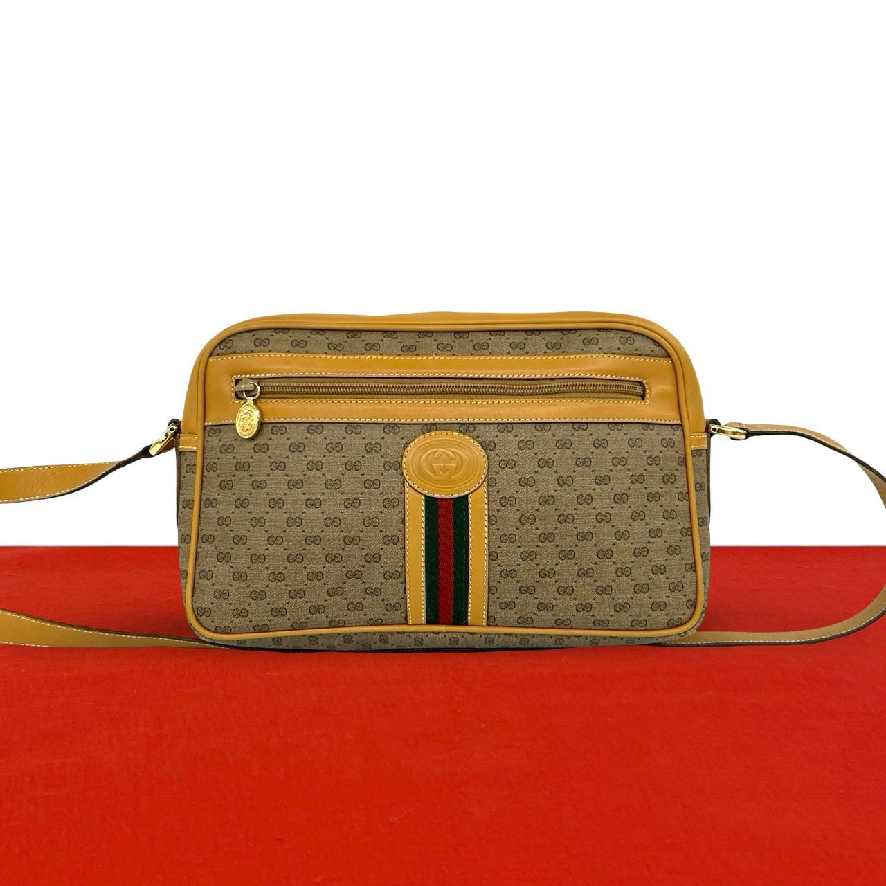 GUCCI グッチ シェリーライン マイクロGG ロゴ 柄 レザー PVC ショルダーバッグ ブラウン
95734