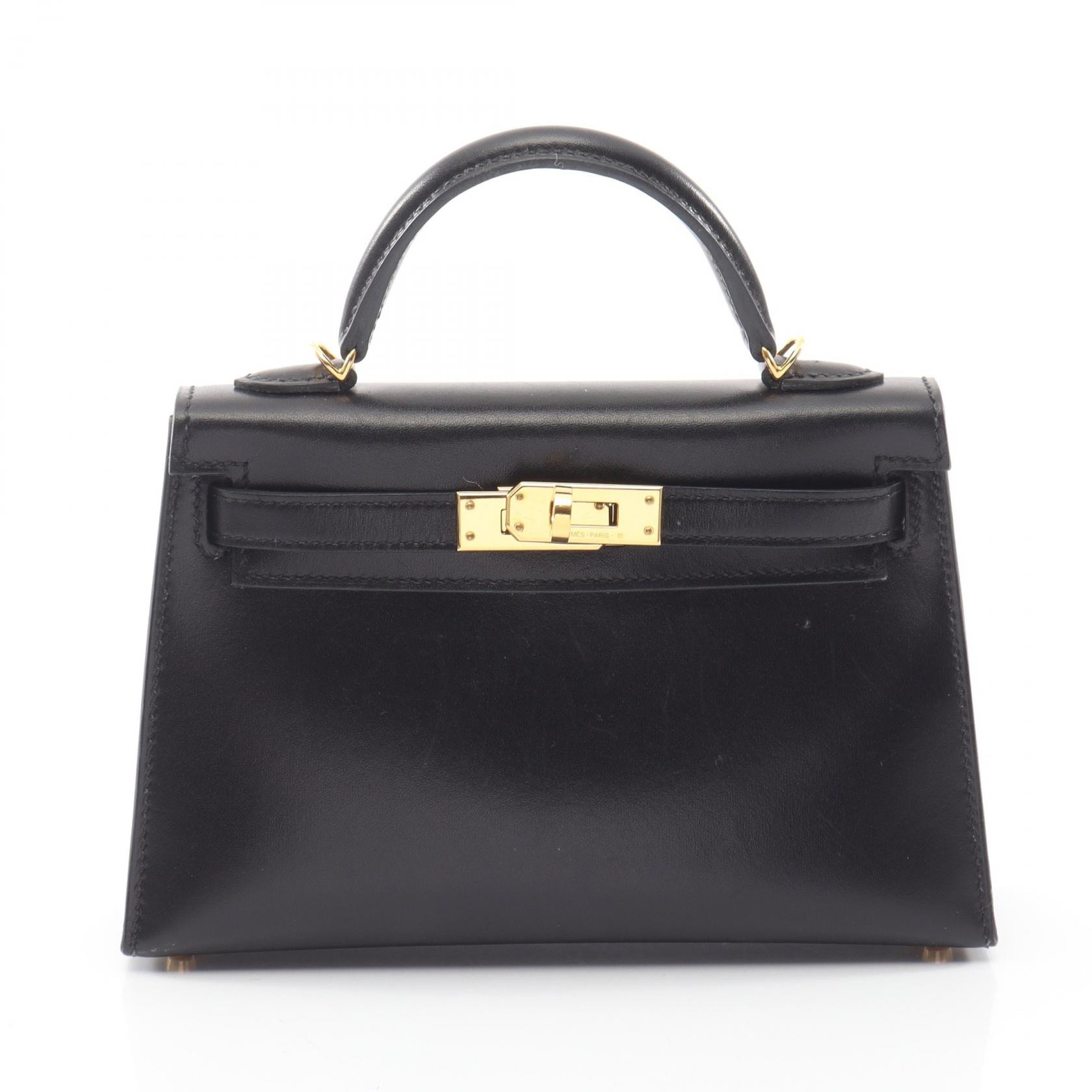 エルメス HERMES ミニケリー2 2WAY ハンドバッグ バッグ カーフ(牛革) ボックスカーフ U刻印(2022年製造) レディース ブラック系 【中古】
