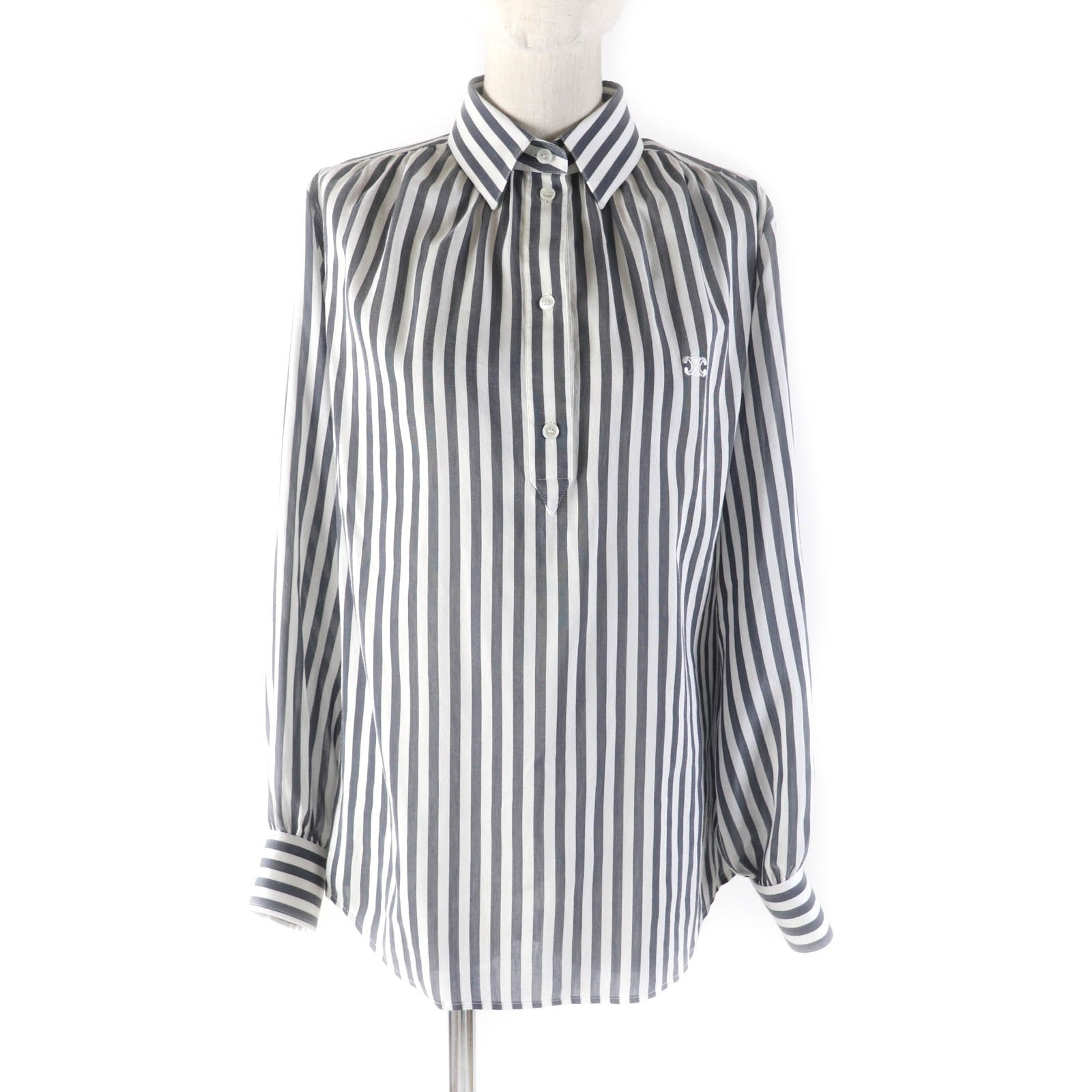 美品 セリーヌ
 長袖シャツ グレー ホワイト レディース 34 2C703637P