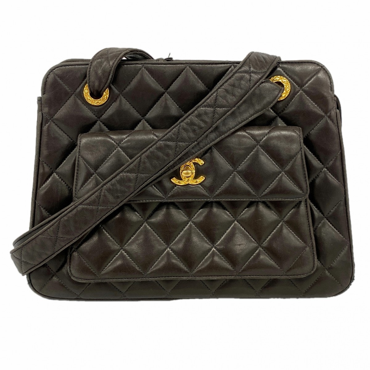 【6cd5023-k】シャネル ショルダーバッグ マトラッセ ラムスキン ブラック ゴールド金具【中古】レディース