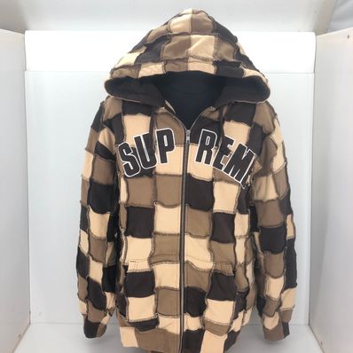 Supreme Reverse Patchwork Zip Up Hooded Sweatshirt "Brown"