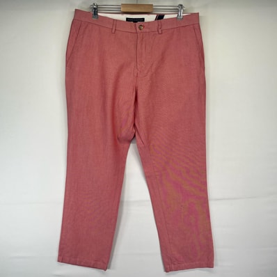 古着 トミーヒルフィガー TOMMY HILFIGER チノパンツ ワンポイントロゴ ストレート 長ズボン ポケット w36 L30 ピンク メンズ
