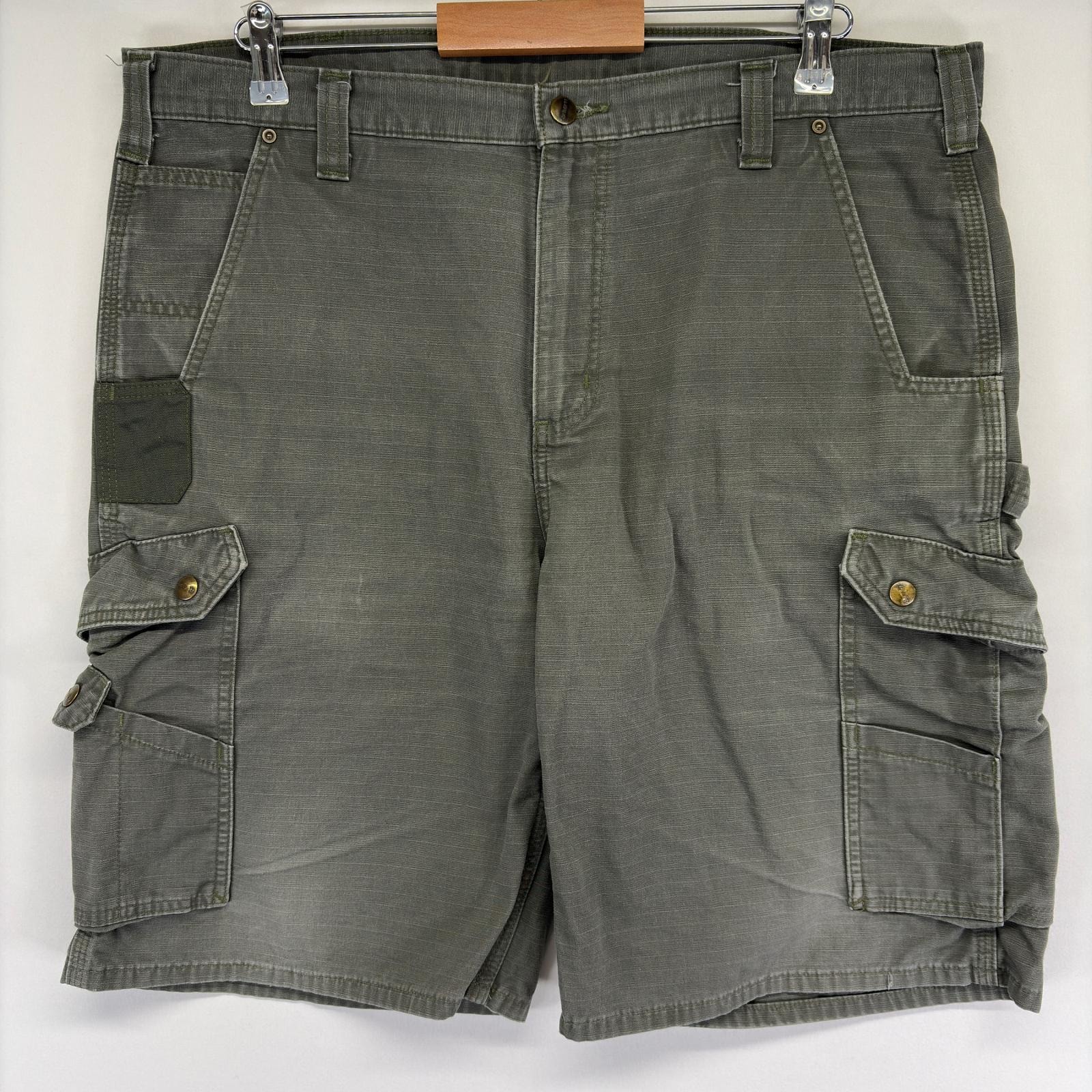 古着 カーハート Carhartt パンツ カーゴパンツ ハーフパンツ ダック ワンポイントロゴ ジップ リップストップ w40  グリーン系 メンズ