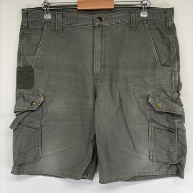 古着 カーハート Carhartt パンツ カーゴパンツ ハーフパンツ ダック ワンポイントロゴ ジップ リップストップ w40 グリーン系 メンズ