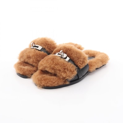 エルメス HERMES ジュリア ケリーバックル ミュール 靴 レザー シアリング レディース ブラウン系 / ブラック系 【中古】