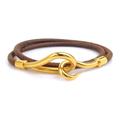 エルメス HERMES ブレスレット ジャンボ レザー/メタル ブラウン/ゴールド ユニセックス【中古】 h32161j