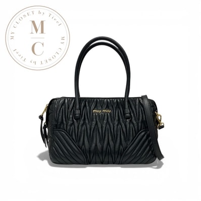 ミュウミュウ MIUMIU ハンドバッグ バッグ ブラック ゴールド ロゴ マテラッセ 2way ショルダーバッグ