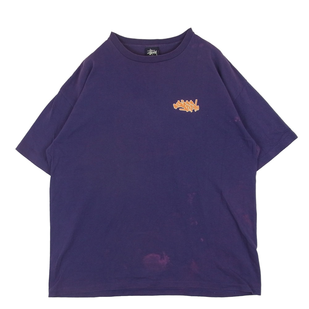 STUSSY ステューシー 90s USA製 ブレイキング シングルステッチ 半袖 Tシャツ コットン パープル系 XXL【中古】