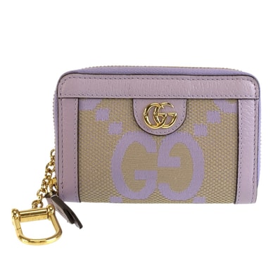 美品 GUCCI グッチ ジャンボGG パープル ベージュ ゴールド金具 キャンバス レザー/ コインケース カードケース 1-0250528 【中古】