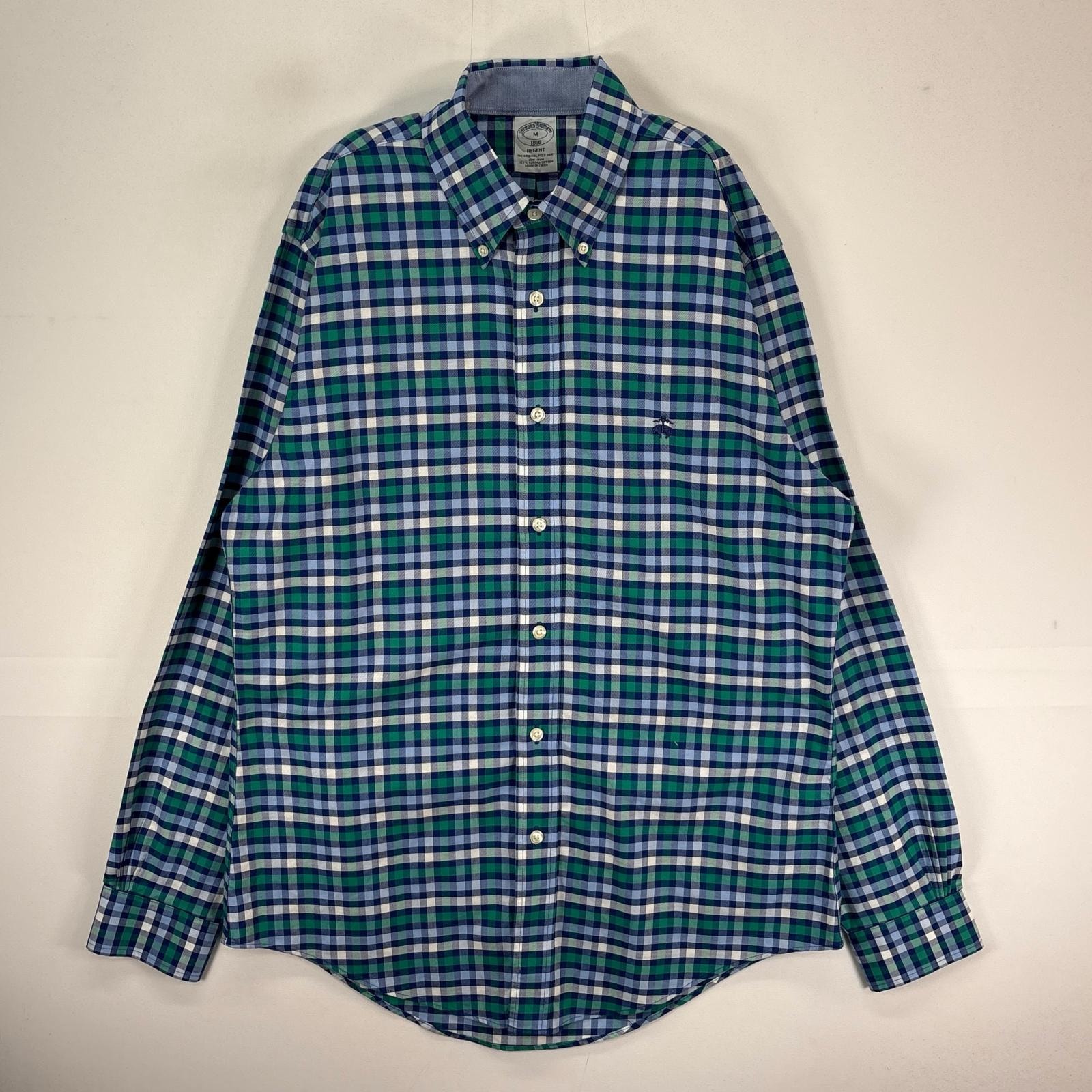 古着 ブルックスブラザーズ Brooks Brothers 長袖シャツ ボタンダウン ワンポイント M  ブルー系 チェック メンズ