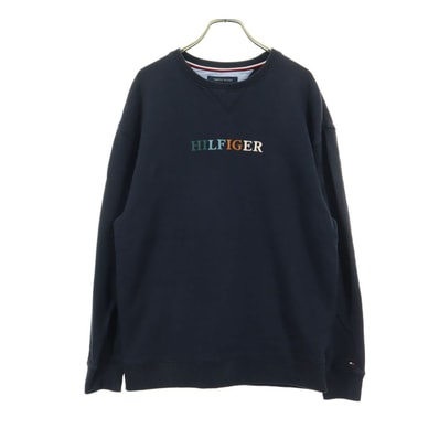 TOMMY HILFIGER トミーヒルフィガー 前V ロゴプリント 長袖 トレーナー S ブラック スウェット