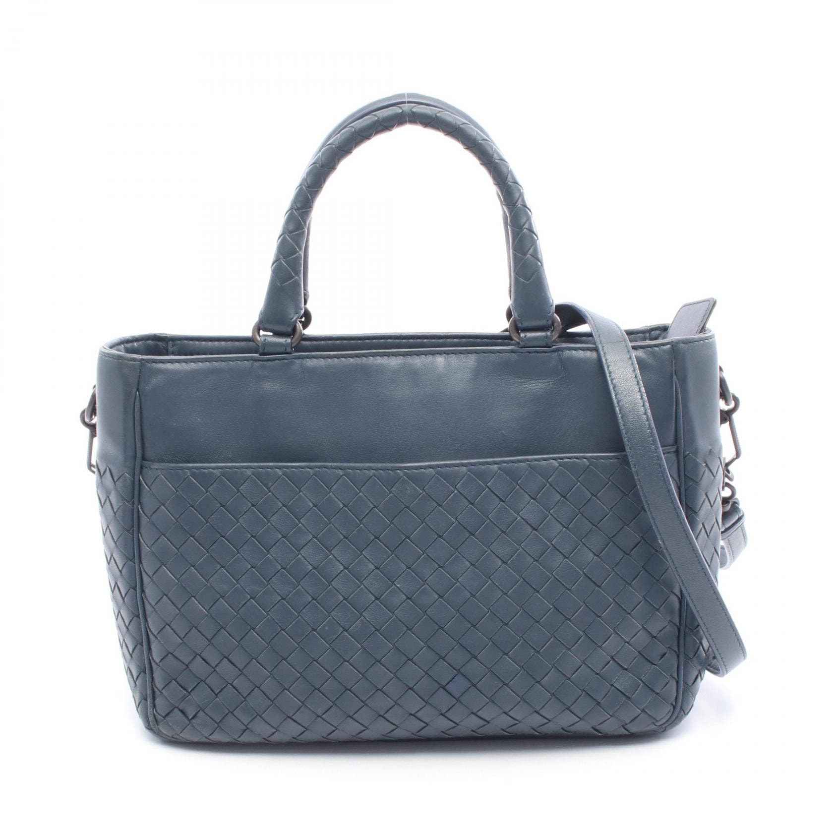 ボッテガヴェネタ BOTTEGA VENETA イントレチャート ハンドバッグ バッグ レザー レディース ネイビー系 【中古】