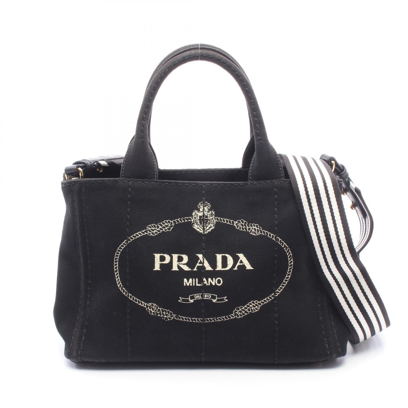 プラダ PRADA CANAPA カナパ 2WAY トートバッグ バッグ キャンバス レディース ブラック系 / ホワイト系 1BG439 【中古】