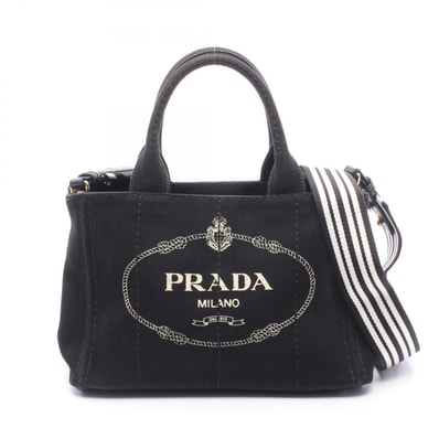 プラダ PRADA CANAPA カナパ 2WAY トートバッグ バッグ キャンバス レディース ブラック系 / ホワイト系 1BG439 【中古】