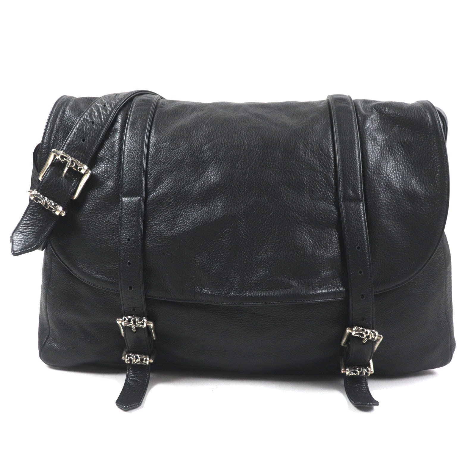 Chrome Hearts G BENSIMONE Medium Roller Buckle Flap Dagger Zip Leather Shoulder Bag "Black"