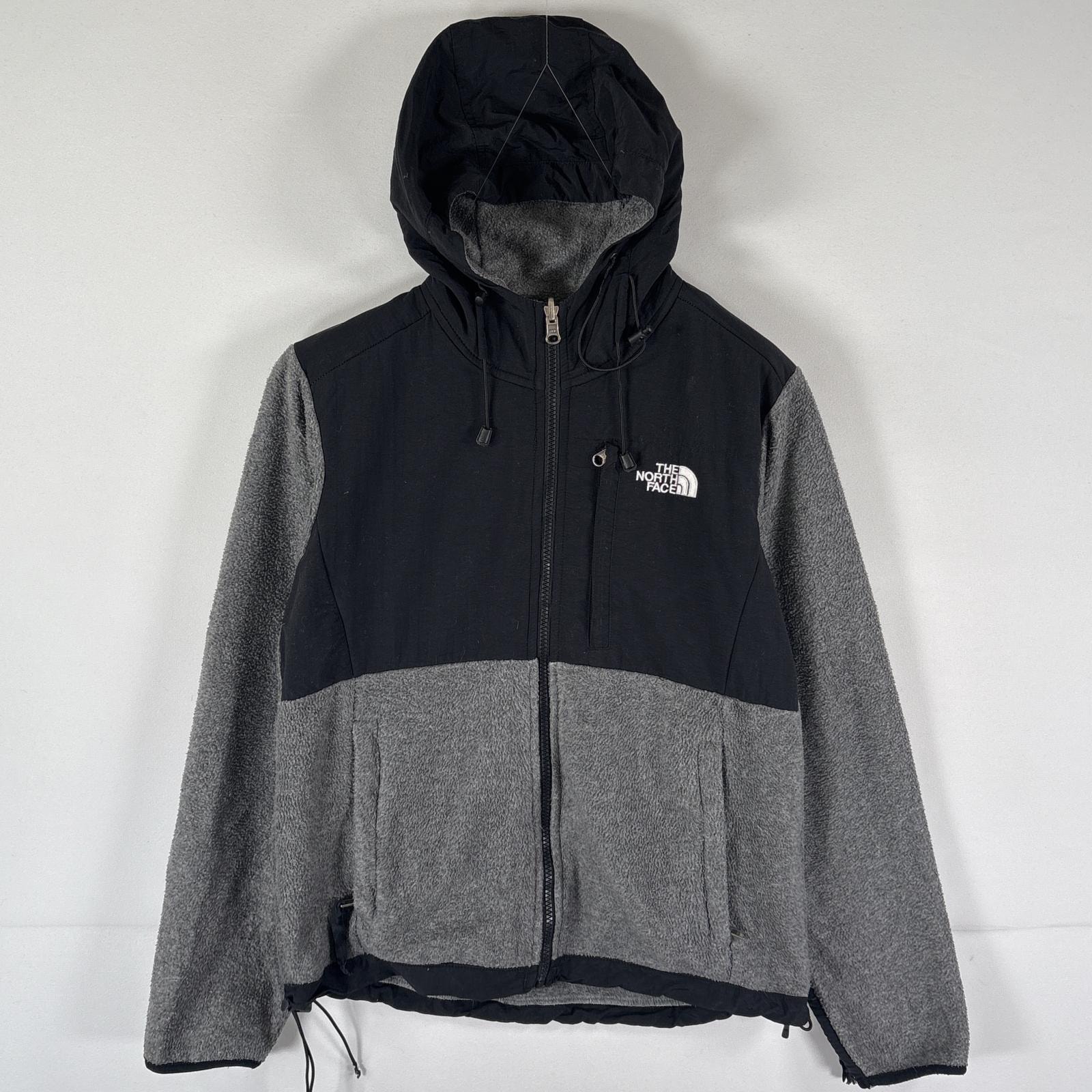 古着 ザ・ノースフェイス THE NORTH FACE フルジップフリースジャケット デナリ フーディ ツートン ワンポイントロゴ XL  グレー レディース