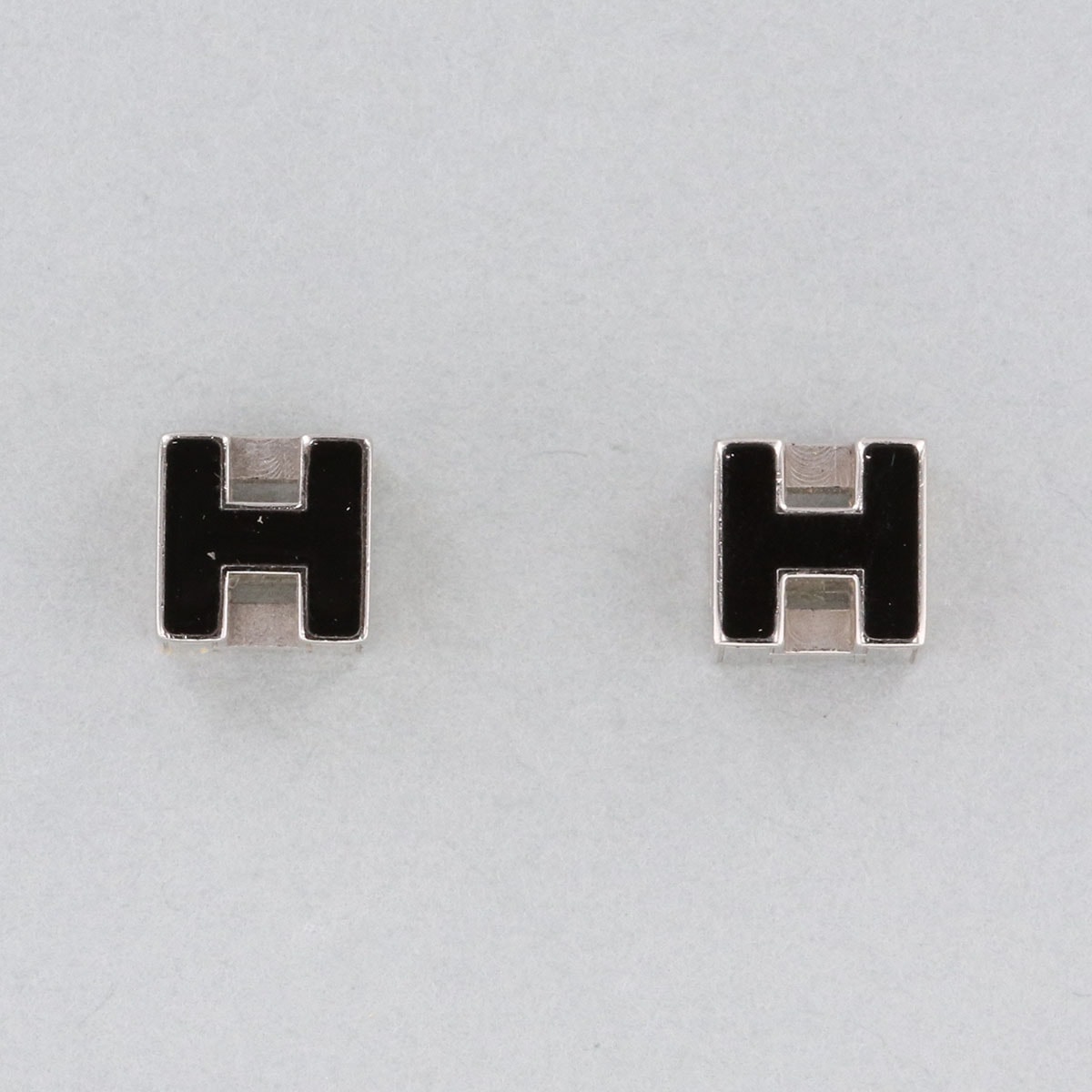 HERMES エルメス Hキューブ カージュドアッシュ ピアス GP ブラック シルバー  レディース【中古】