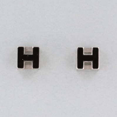 HERMES エルメス Hキューブ カージュドアッシュ ピアス GP ブラック シルバー レディース【中古】