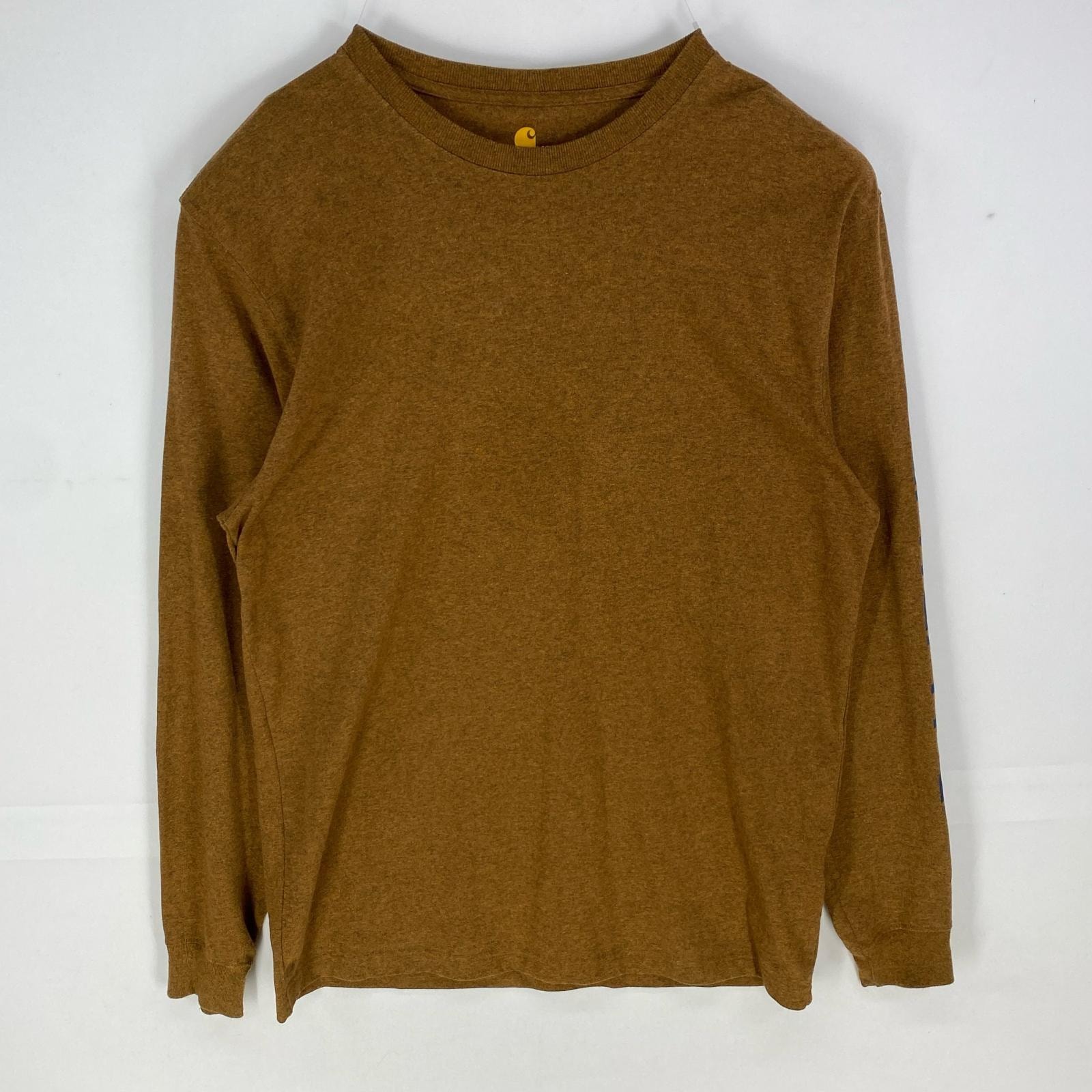 古着 カーハート Carhartt 長袖Tシャツ 袖ロゴプリント ロングスリーブ ロンT クルーネック M  ブラウン系 メンズ
