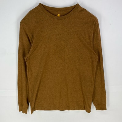 古着 カーハート Carhartt 長袖Tシャツ 袖ロゴプリント ロングスリーブ ロンT クルーネック M ブラウン系 メンズ