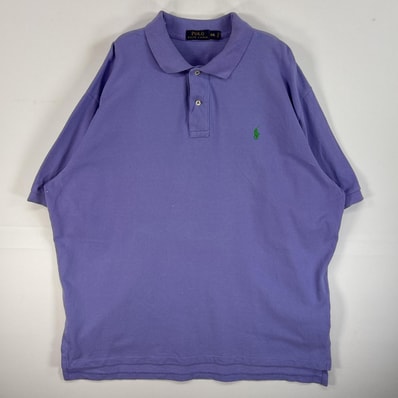 古着 ポロ・ラルフローレン POLO RALPH LAUREN 半袖 ポロシャツ ロゴ 刺繍 大きいサイズ 2ボタン 14041 パープル 無地 メンズ