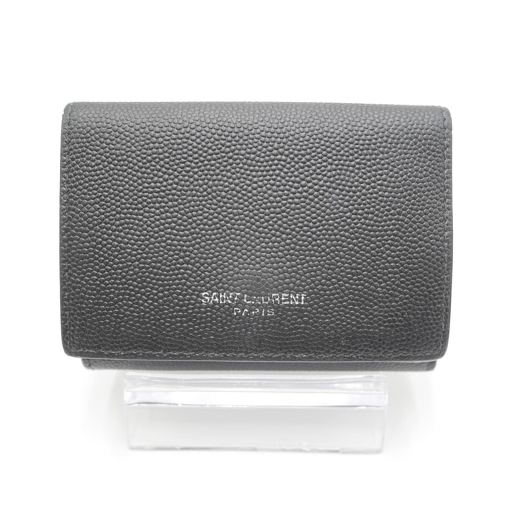 SAINT LAURENT PARIS(サンローラン パリ)三つ折り財布 コンパクトウォレット ブラック レザー シルバー金具 469338【中古】
