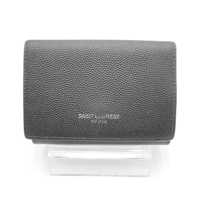 SAINT LAURENT PARIS(サンローラン パリ)三つ折り財布 コンパクトウォレット ブラック レザー シルバー金具 469338【中古】