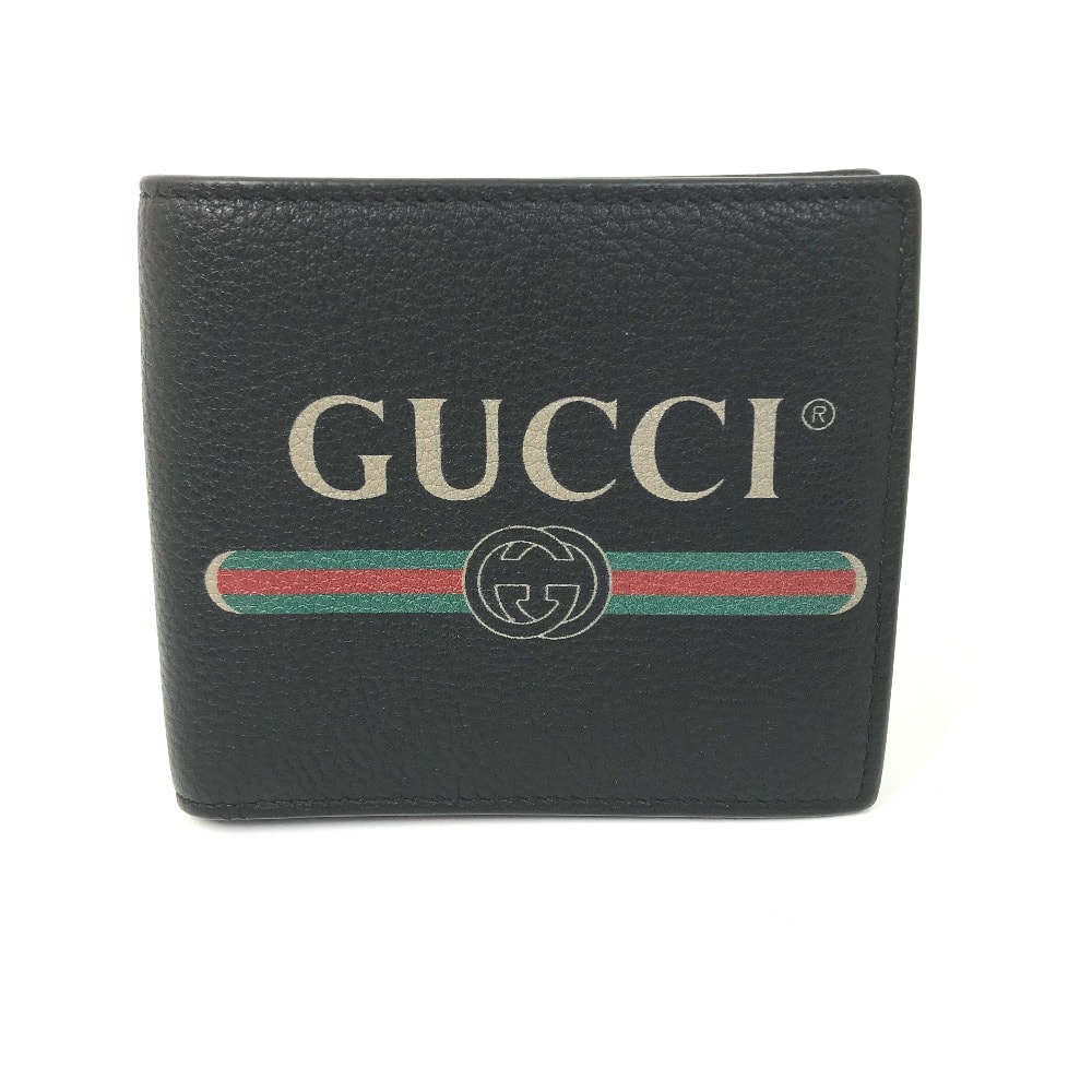 グッチ GUCCI ヴィンテージロゴ プリント 496316 コンパクトウォレット 2つ折り財布 レザー ブラック 未使用