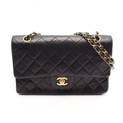 シャネル CHANEL マトラッセ Wフラップ ショルダーバッグ バッグ ラムスキン(羊革) レディース ブラック系 A01112 【中古】