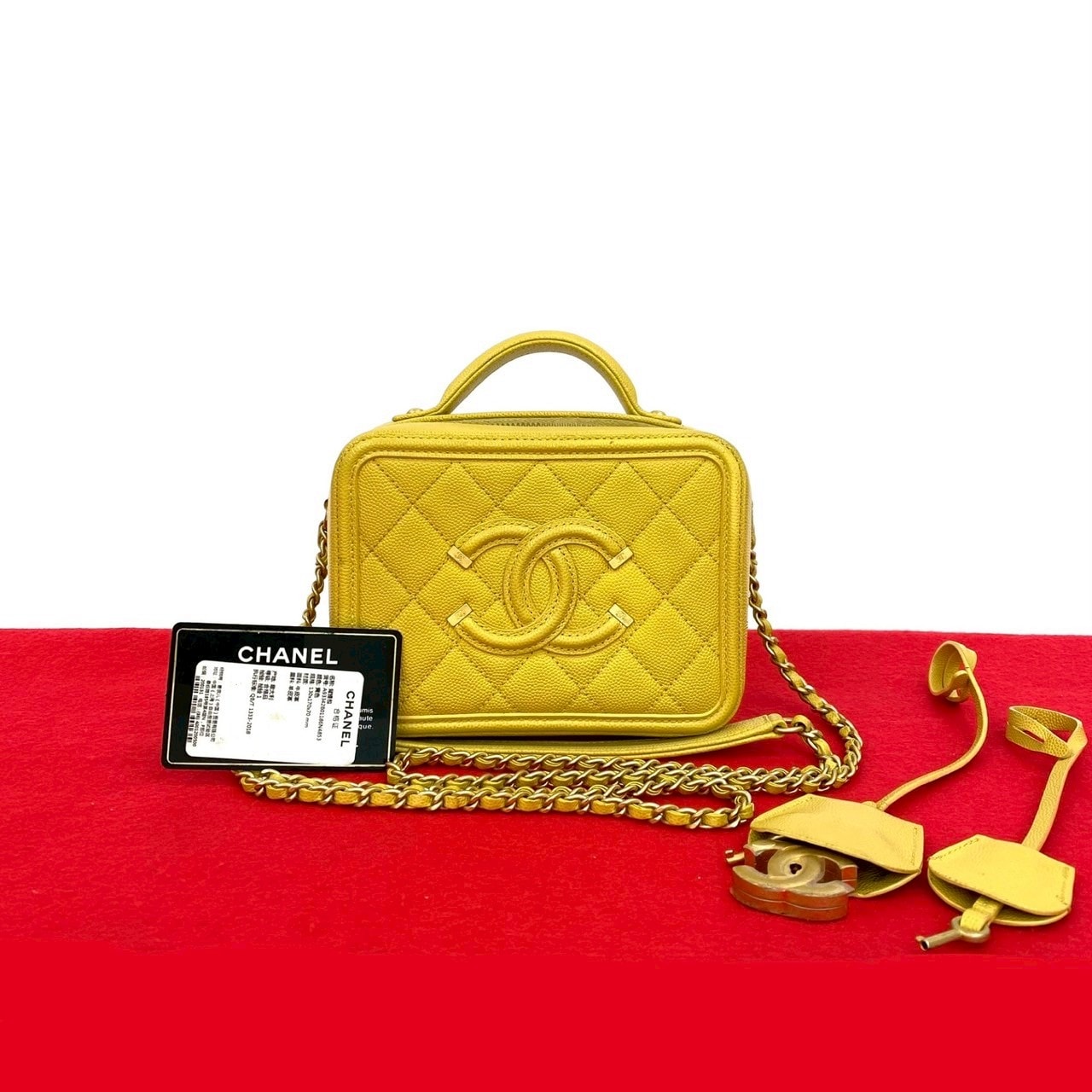 CHANEL シャネル CCフィリグリー ココマーク キャビアスキン ショルダーバッグ イエロー
 38302