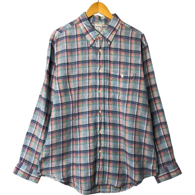古着 ブルックスブラザーズ Brooks Brothers 1818 チェック柄 長袖 リネン ボタンダウンシャツ メンズXL相当/eaa541086