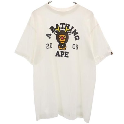 A BATHING APE アベイシングエイプ 日本製 プリント 半袖 Tシャツ L 白
