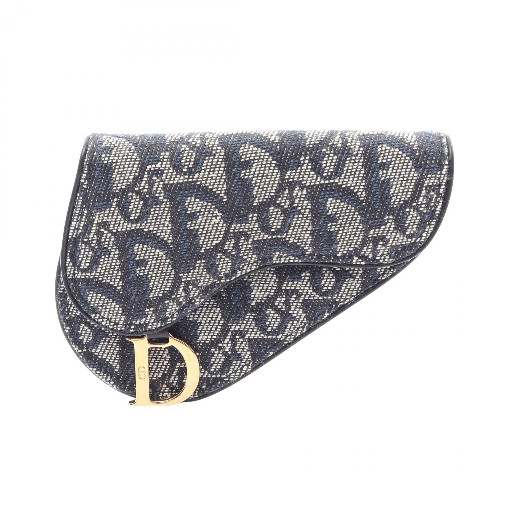 ディオール Dior SADDLE サドル オブリーク コインケース 財布 キャンバス レザー レディース ネイビー系 【中古】