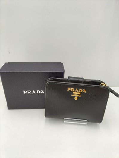 PRADA Small Saffiano Leather Wallet "Black/Hibiscus"