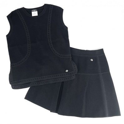 CHANEL シャネル セットアップ アパレル 服 タンクトップ ミニスカート メッシュ 40 ブラック 黒 コットン レディース 夏 美品【中古品】