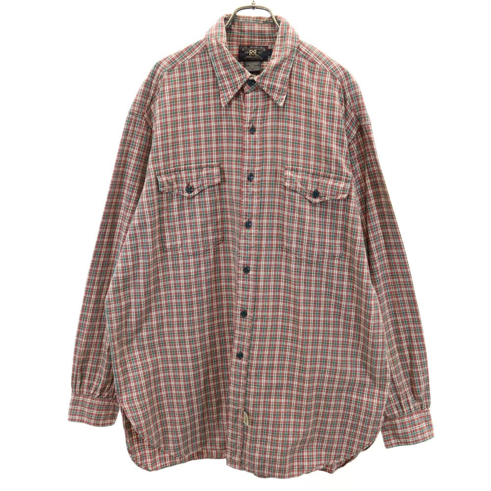RRL ダブルアールエル 90s 初期タグ 赤3星 オールド チェック柄 長袖 シャツ L レッド系