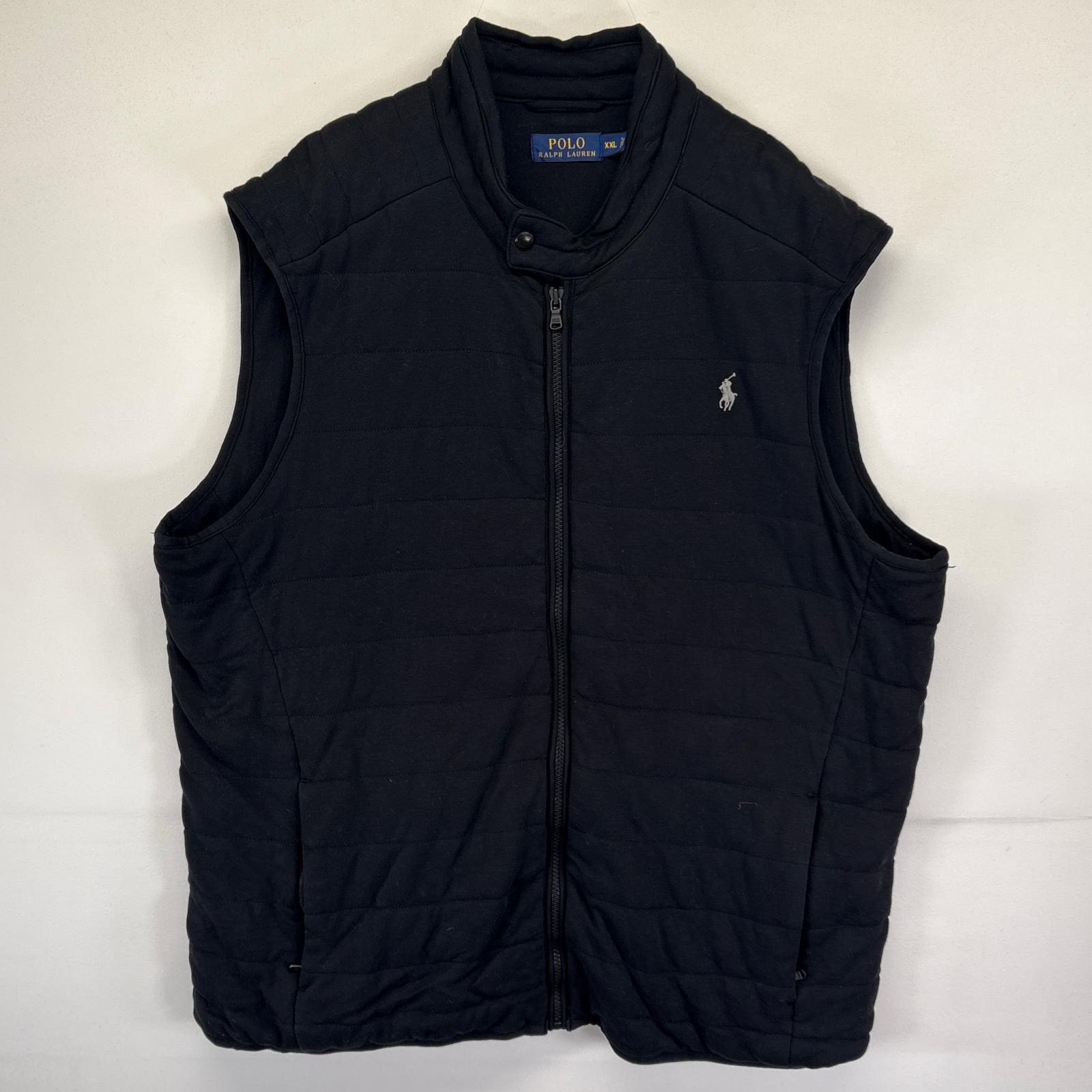 古着 ポロ・ラルフローレン POLO RALPH LAUREN ベスト 中綿 ワンポイントロゴ刺繍 フルジップ 大きいサイズ 2XL ブラック系 メンズ