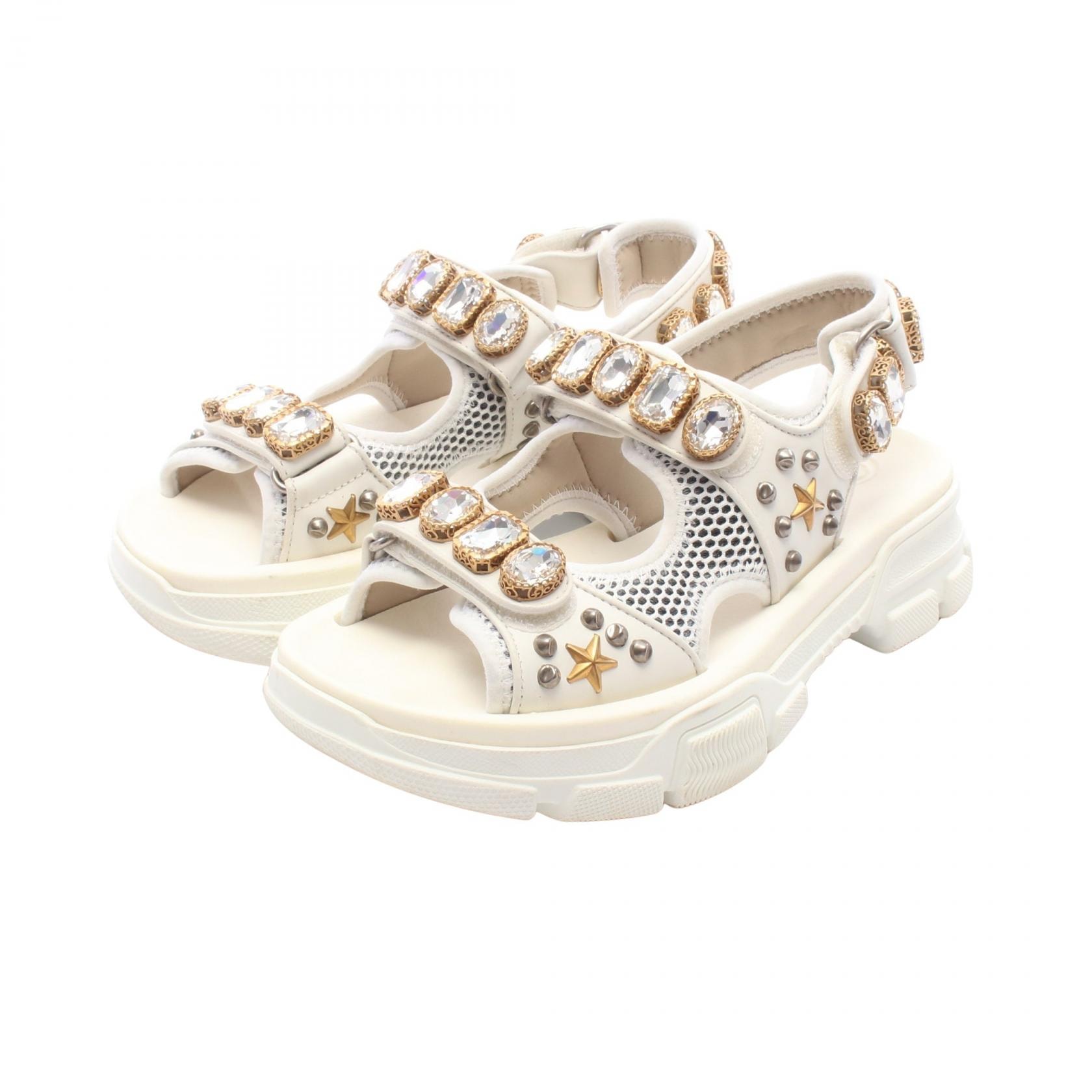 グッチ GUCCI ビジュー スタッズ サンダル 靴 ファブリック レディース ホワイト系 557471 【中古】
