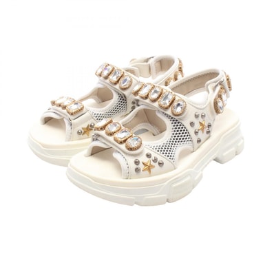 グッチ GUCCI ビジュー スタッズ サンダル 靴 ファブリック レディース ホワイト系 557471 【中古】