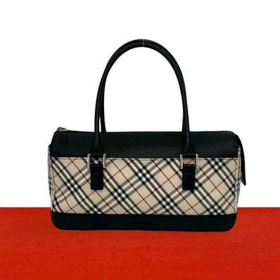 BURBERRY バーバリー ノバチェック 柄 キャンバス レザー ハンドバッグ ブラック
74046