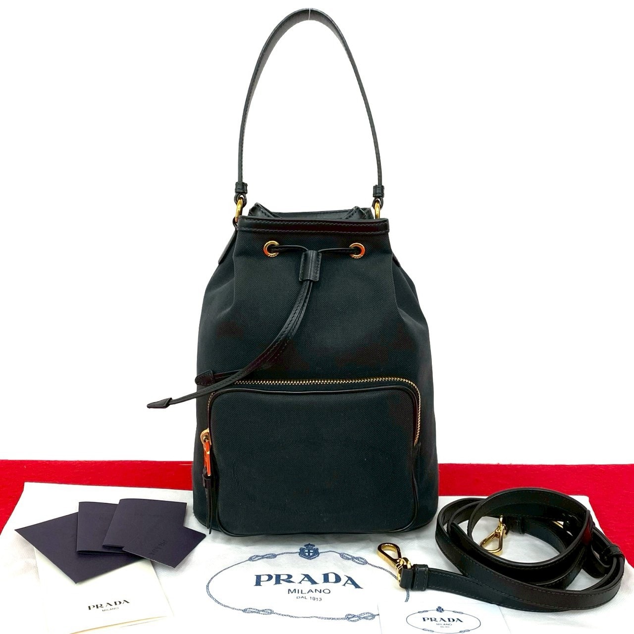 PRADA プラダ ロゴ キャンバス レザー ショルダーバッグ ブラック
 11359