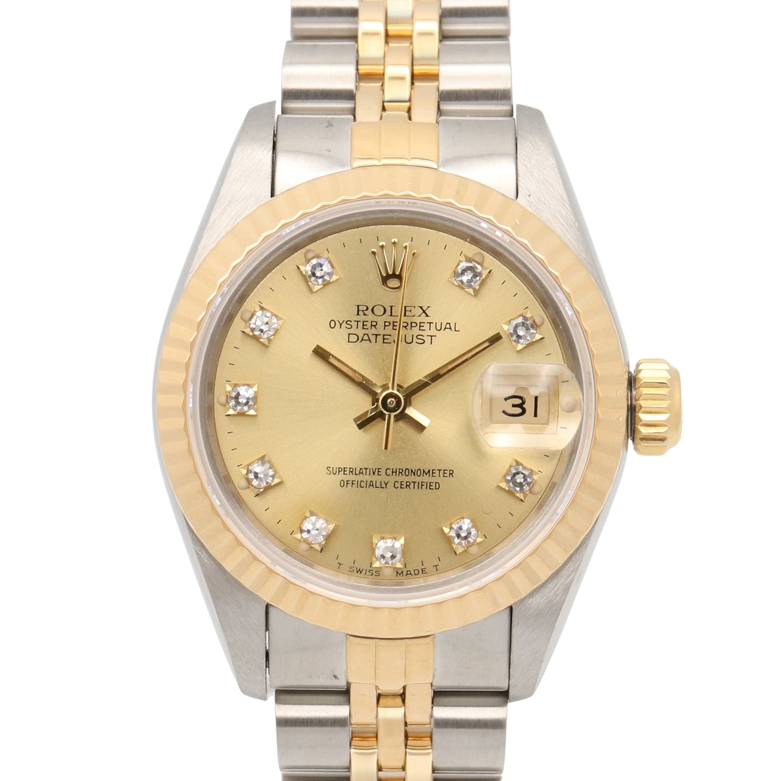ロレックス ROLEX デイトジャスト 10Pダイヤ L番 腕時計 時計 K18(イエローゴールド) ステンレススチール ダイヤモンド レディース ゴールド系 シャンパン/旧ダイヤ 69173G 【中古】