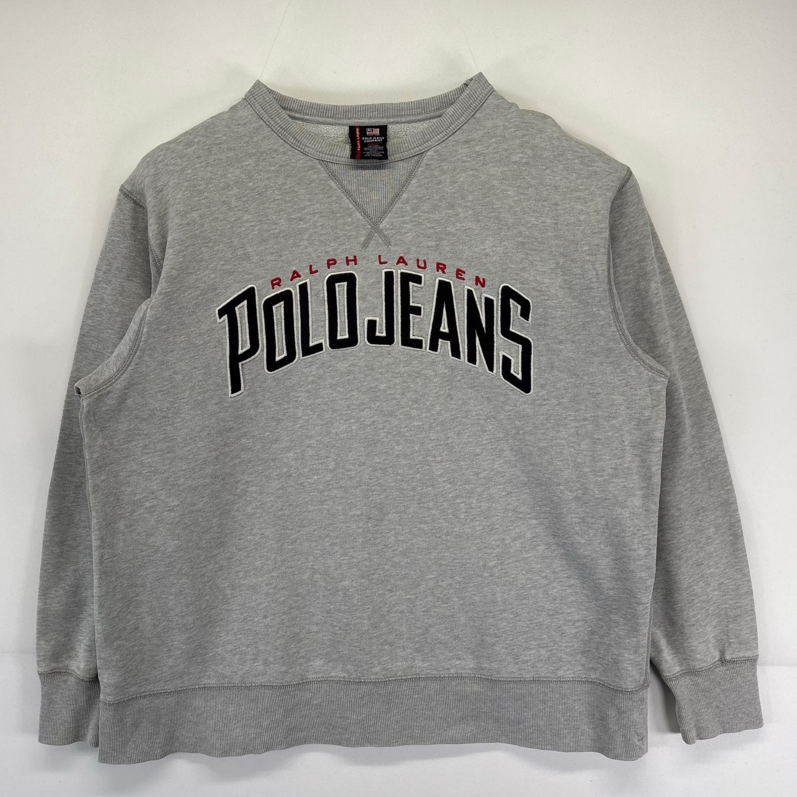 古着 ポロジーンズ POLO JEANS スウェット トレーナー クルーネック ロゴ刺繍デザイン プルオーバー M グレー系 メンズ