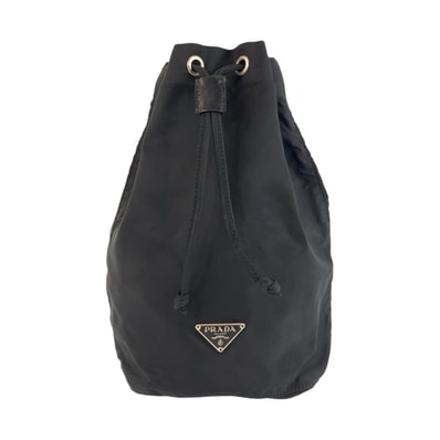 美品 PRADA プラダ テスート 三角ロゴプレート ブラック 黒 シルバー金具 ナイロン レザー/ ポーチ 小物入れ 602125 【中古】