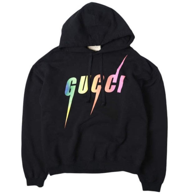 GUCCI グッチ イタリア製 Blade Print Hoodie ブレードロゴプリント スウェットプルオーバーパーカー 700120 XJFL9 M BLACK 裏毛 トップス g27571