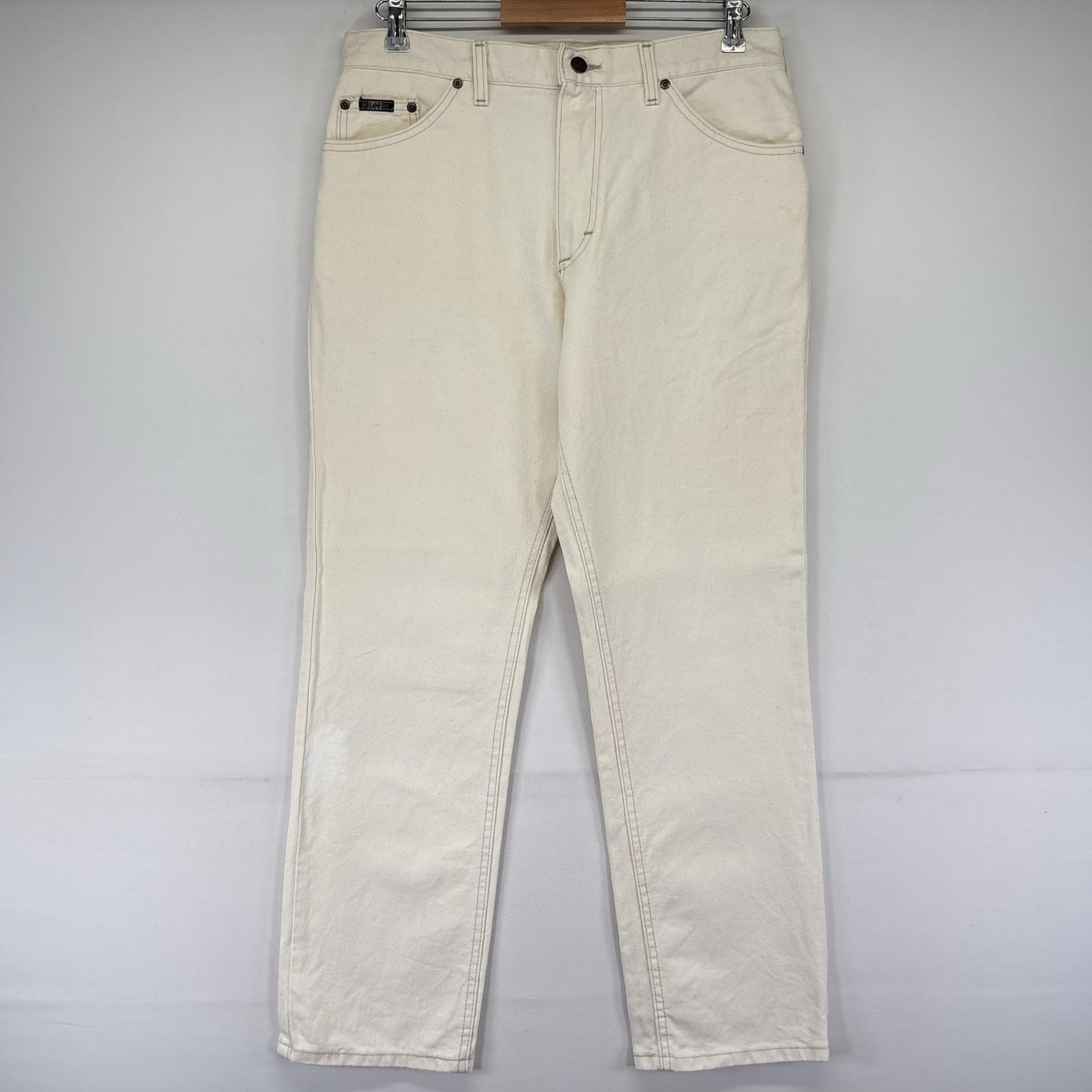 古着 90's/90年代 リー Lee デニム パンツ ストレート 5ポケット レザーパッチ w34×L30  ホワイト系 メンズ