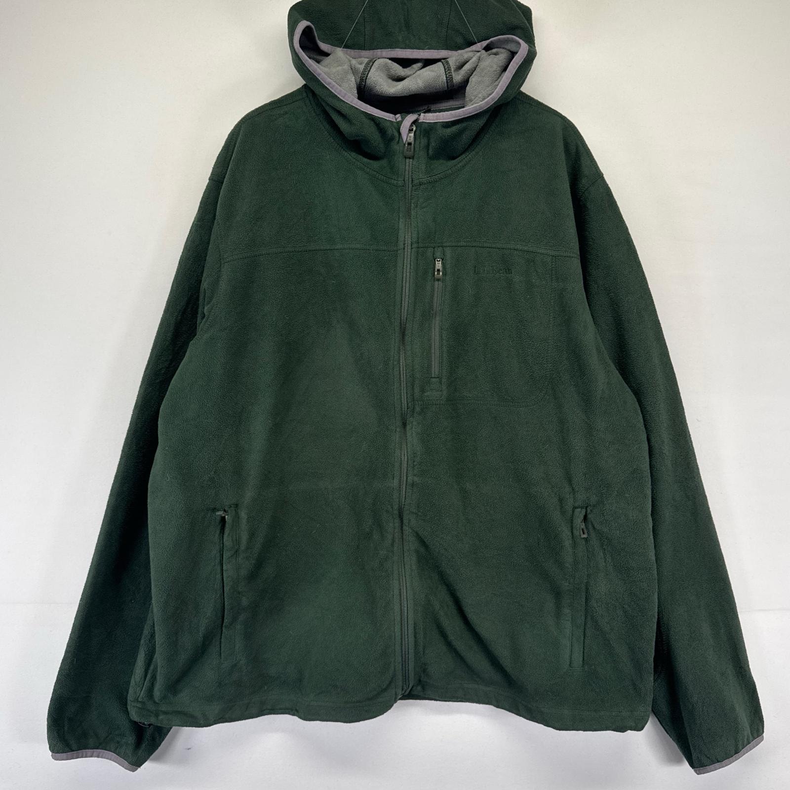 古着 エルエルビーン L.L.Bean フリース ジャケット フルジップ フーディ ワンポイントロゴ XL グリーン系 メンズ
